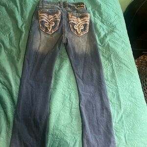 Rock Revival Indigo Bootcut Jeans with Intricate Stitching